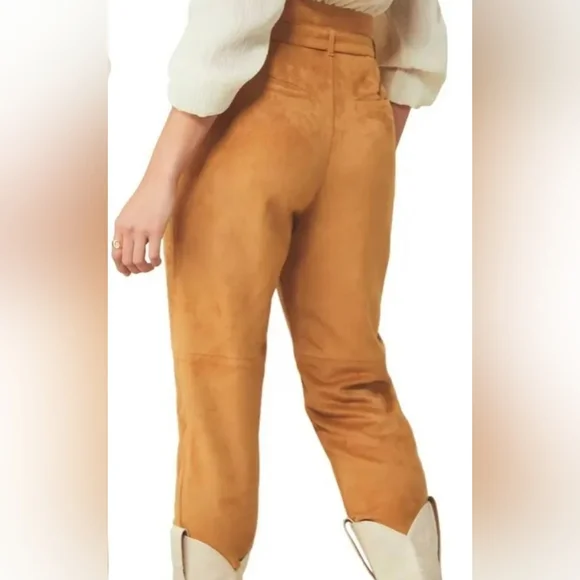 FREE PEOPLE x REVOLVE Nightfall Suede Paperbag Pant Camel, Size 4 - Picture 4 of 5